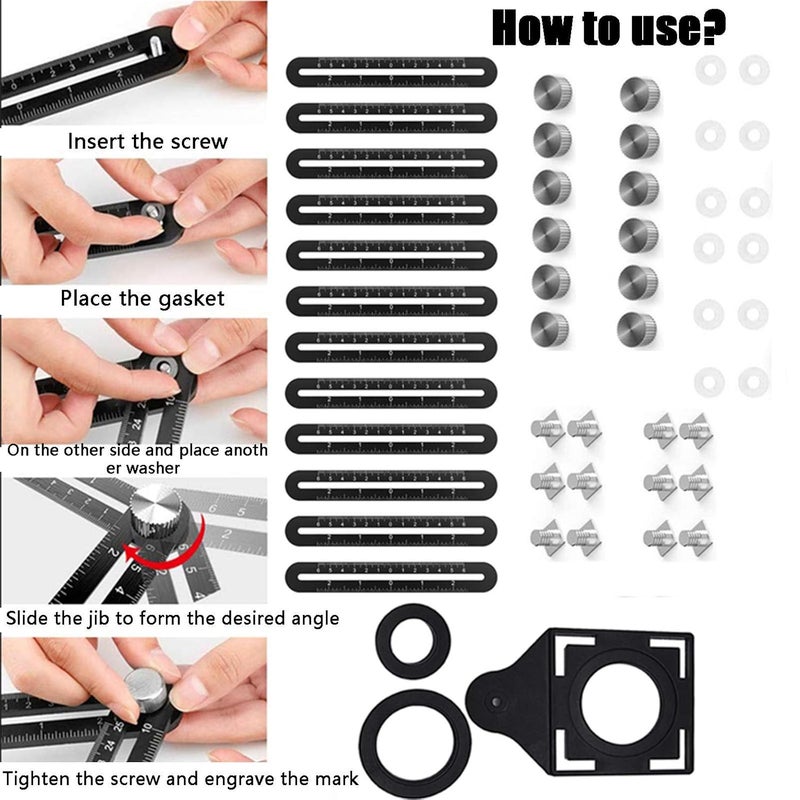 VINGAA Multi Angle Measuring Ruler,12-Sided Angle Measurement,Tile Holes Measure Ruler with 3-Holes Positioning Apertures,Upgrade Multi Angle Ruler/Metal/Black - Image 2